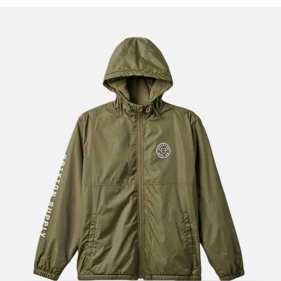 Brixton Other - Brixton "Claxton Crest" Jacket (Military Olive) Hooded Windbreaker